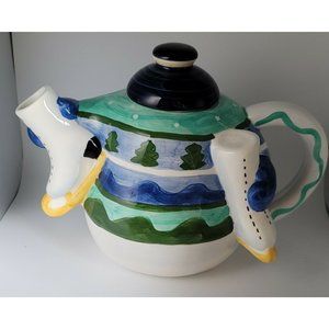 Vintage 1995 Boston Warehouse Teapot With Lid with skates